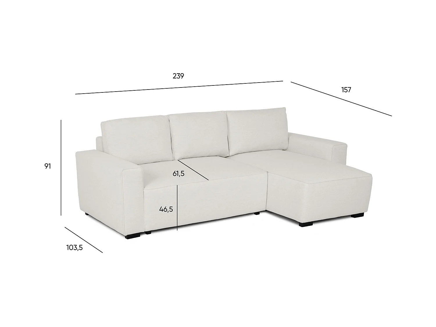 BUDWING Canapé-Lit Chaise Longue Jade Beige - 4 Places - 239x135x91 cm