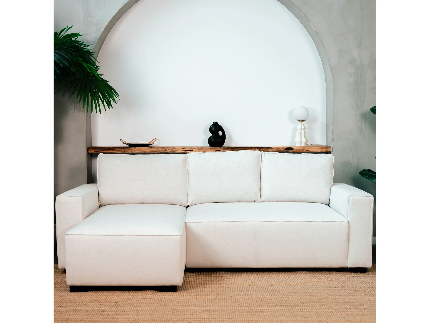 BUDWING Canapé-Lit Chaise Longue Jade Beige - 4 Places - 239x135x91 cm