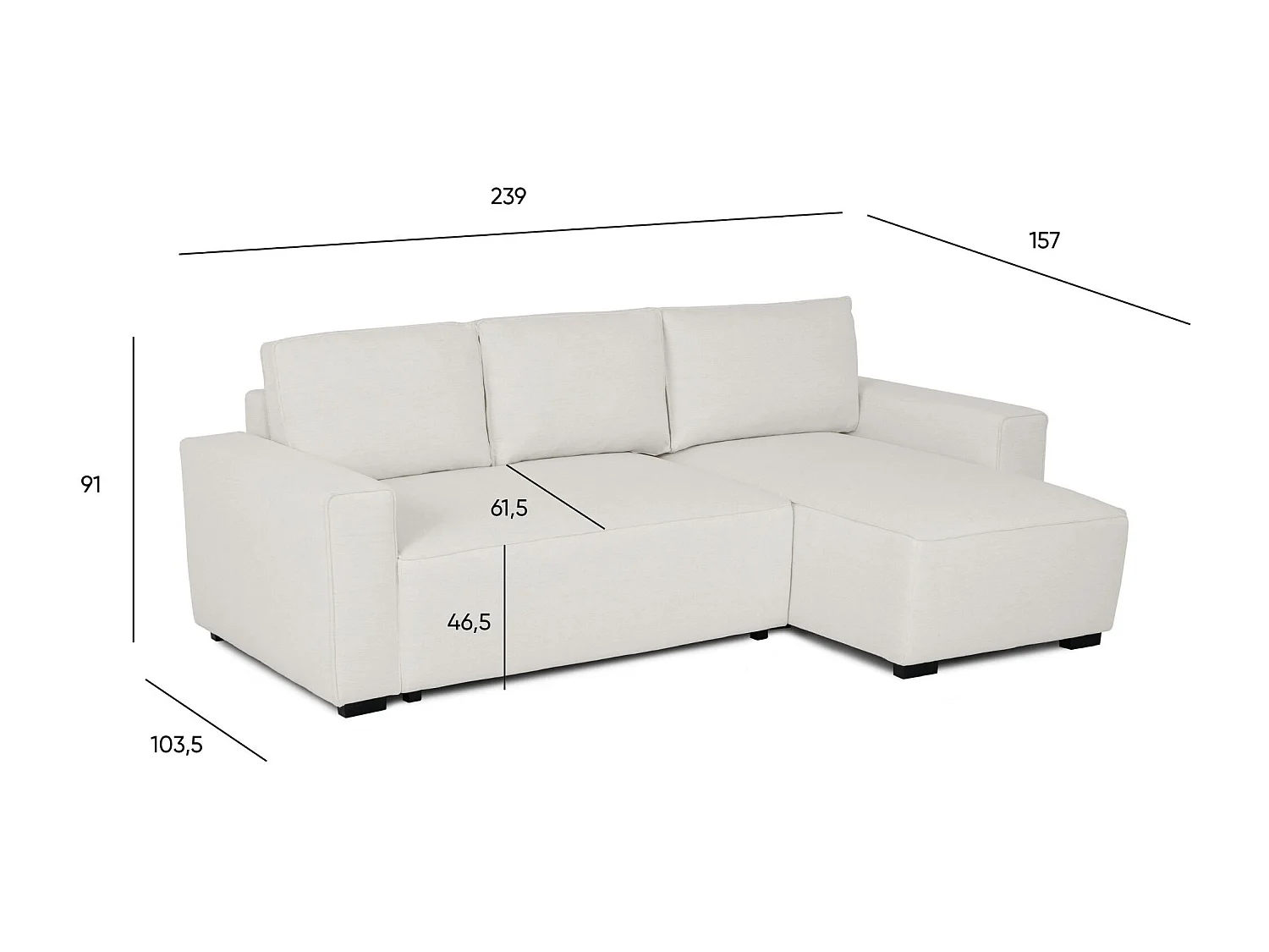 BUDWING Canapé-Lit Chaise Longue Jade Beige - 4 Places - 239x135x91 cm