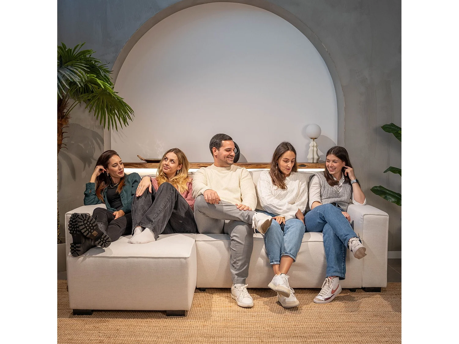 BUDWING Canapé-Lit Chaise Longue Jade Beige - 4 Places - 239x135x91 cm