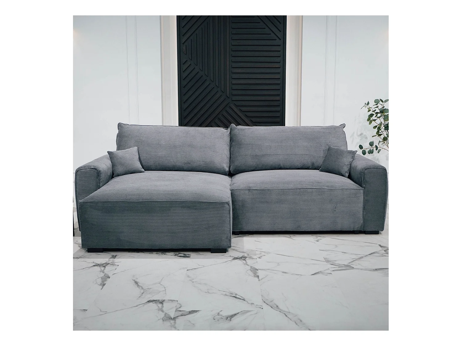 BUDWING Canapé-Lit Chaise Longue Lauren Gris Pur - 4 Places - 269x158x96 cm