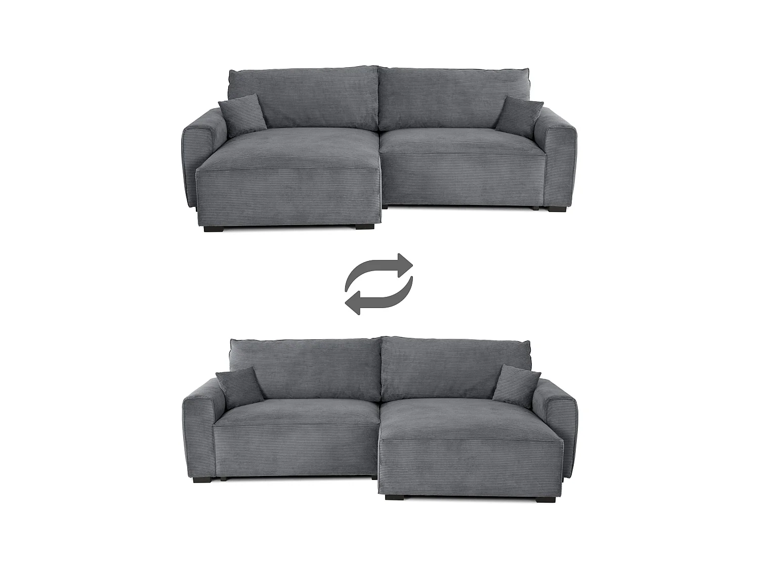 BUDWING Canapé-Lit Chaise Longue Lauren Gris Pur - 4 Places - 269x158x96 cm