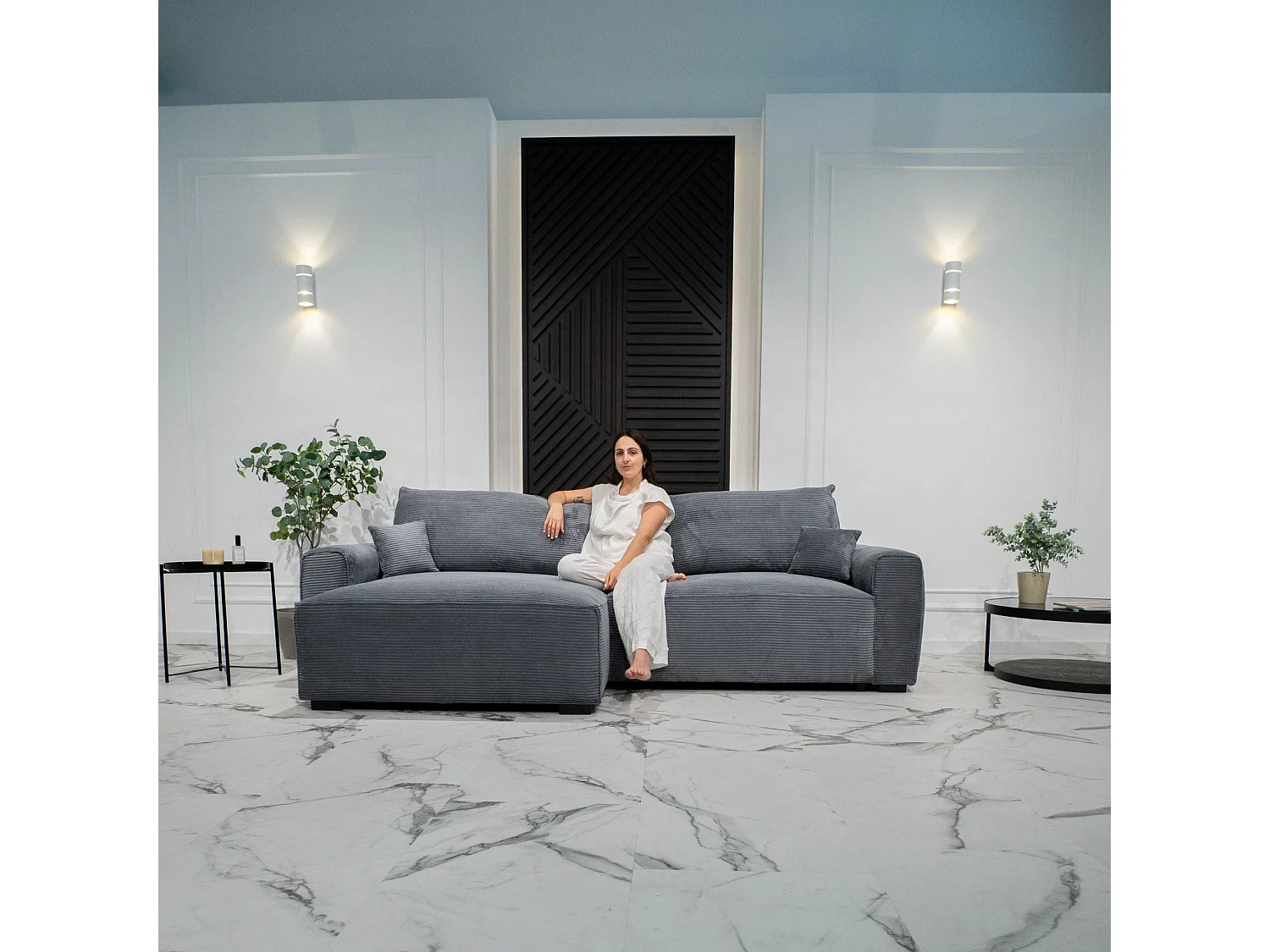 BUDWING Canapé-Lit Chaise Longue Lauren Gris Pur - 4 Places - 269x158x96 cm