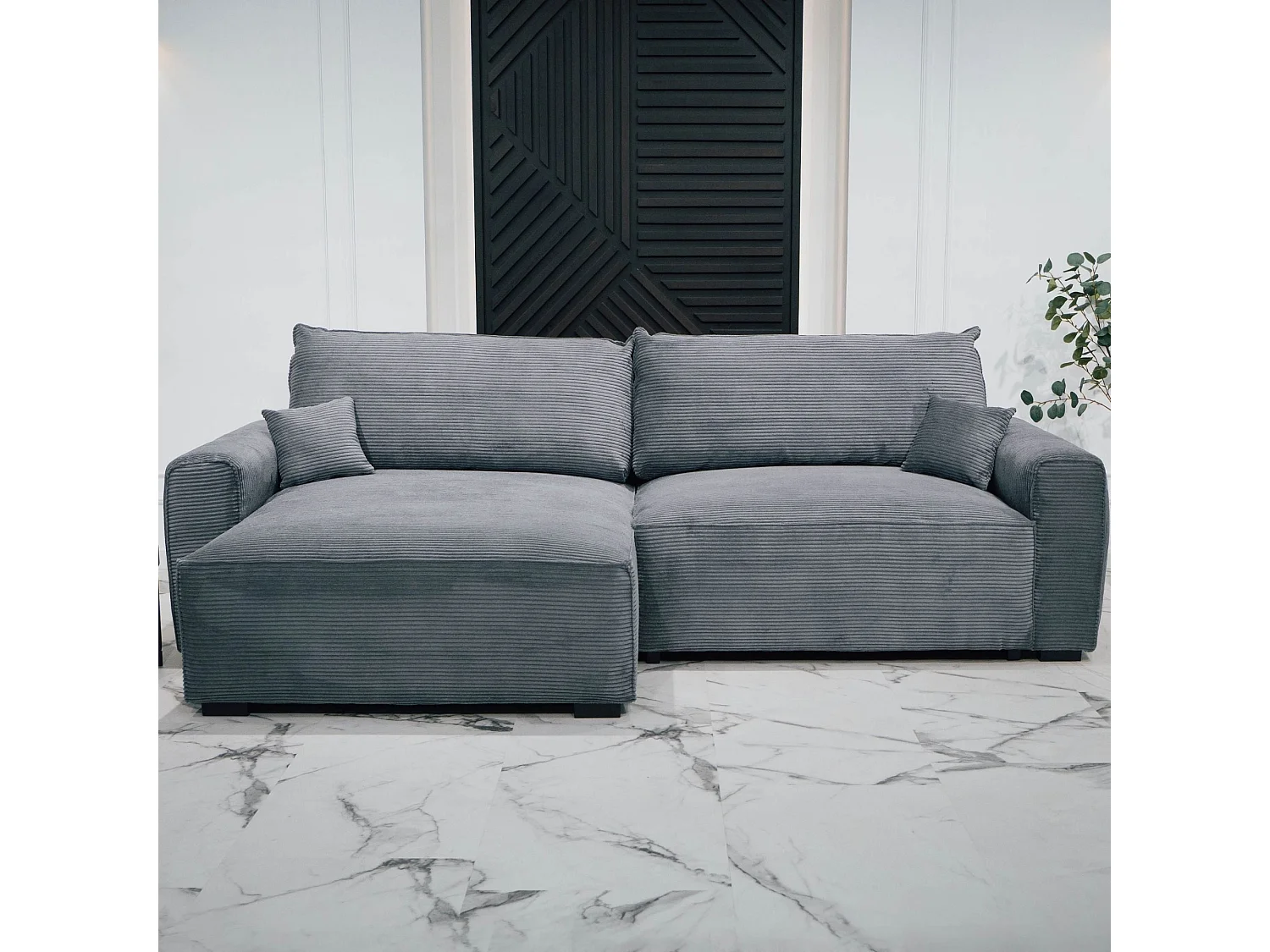 BUDWING Canapé-Lit Chaise Longue Lauren Gris Pur - 4 Places - 269x158x96 cm