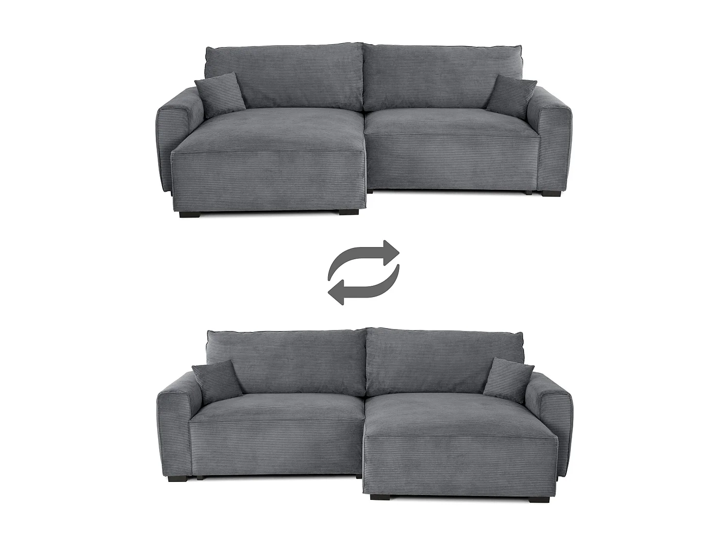 BUDWING Canapé-Lit Chaise Longue Lauren Gris Pur - 4 Places - 269x158x96 cm