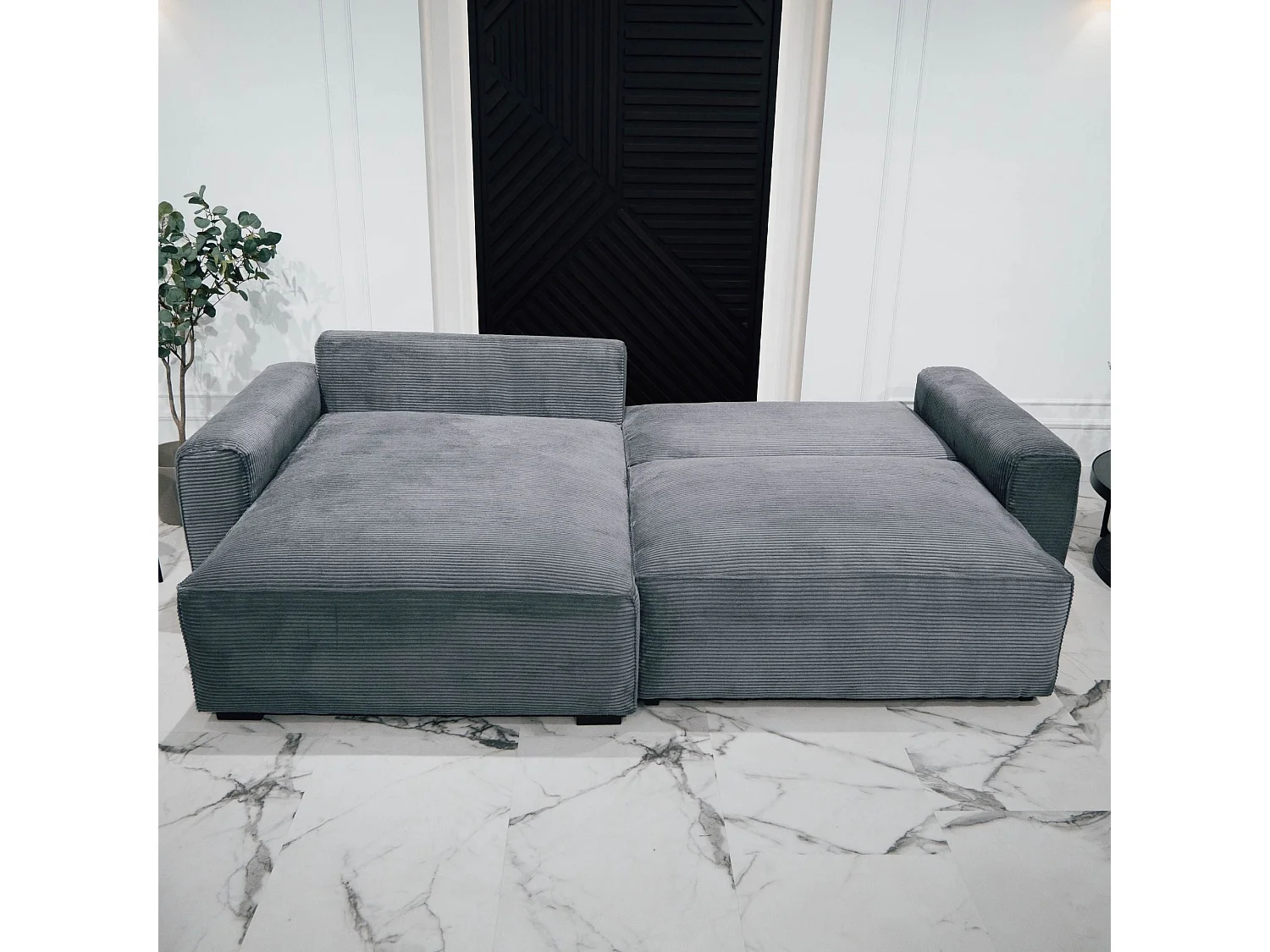 BUDWING Canapé-Lit Chaise Longue Lauren Gris Pur - 4 Places - 269x158x96 cm