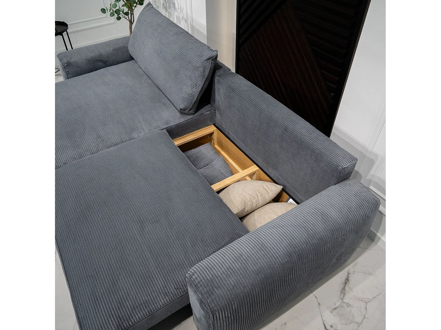 BUDWING Canapé-Lit Chaise Longue Lauren Gris Pur - 4 Places - 269x158x96 cm