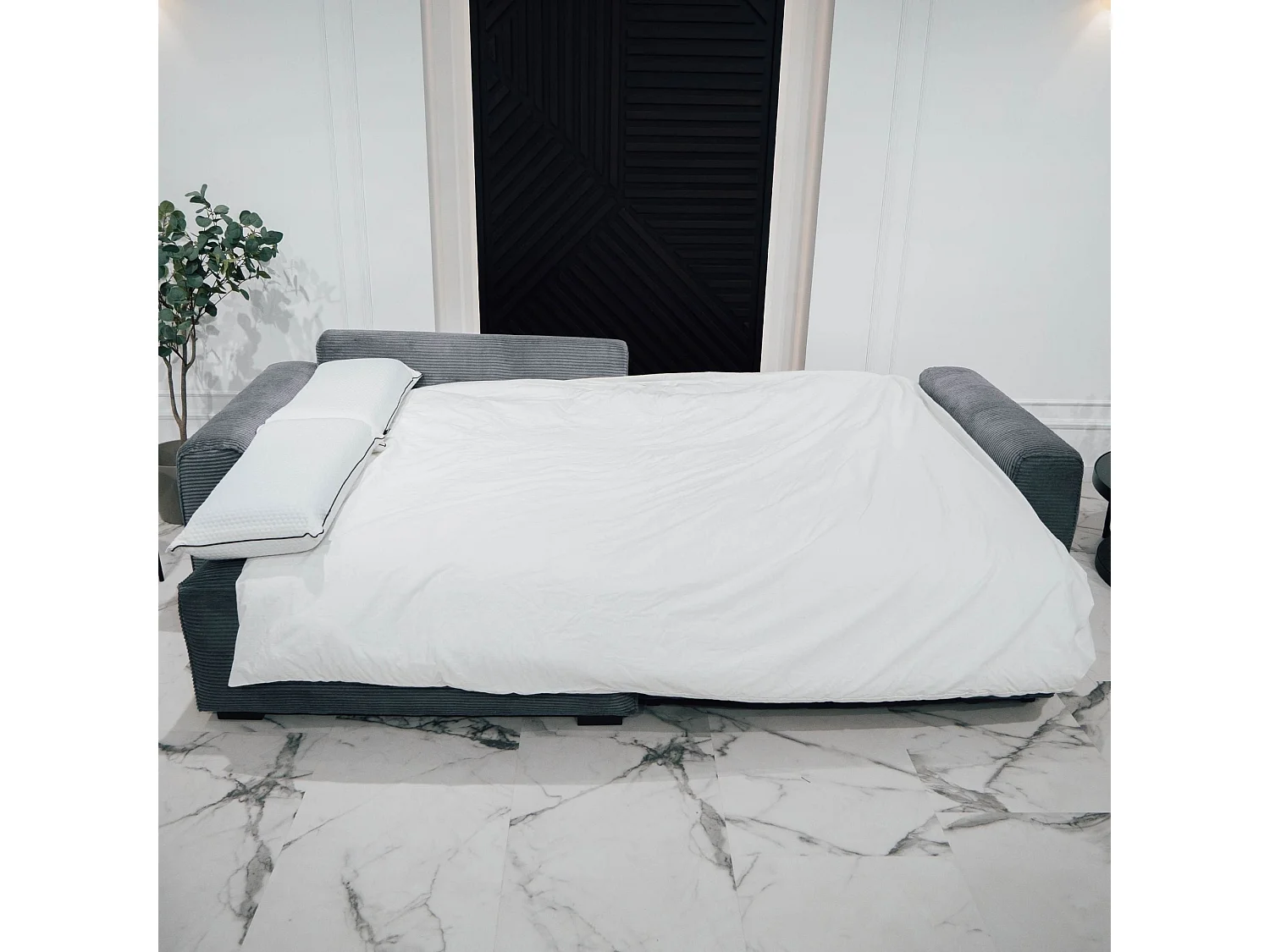 BUDWING Canapé-Lit Chaise Longue Lauren Gris Pur - 4 Places - 269x158x96 cm