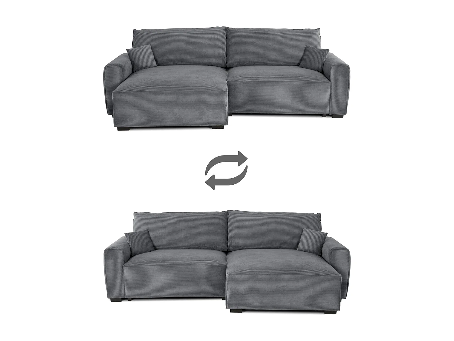 BUDWING Canapé-Lit Chaise Longue Lauren Gris Pur - 3 Places - 269x158x96 cm