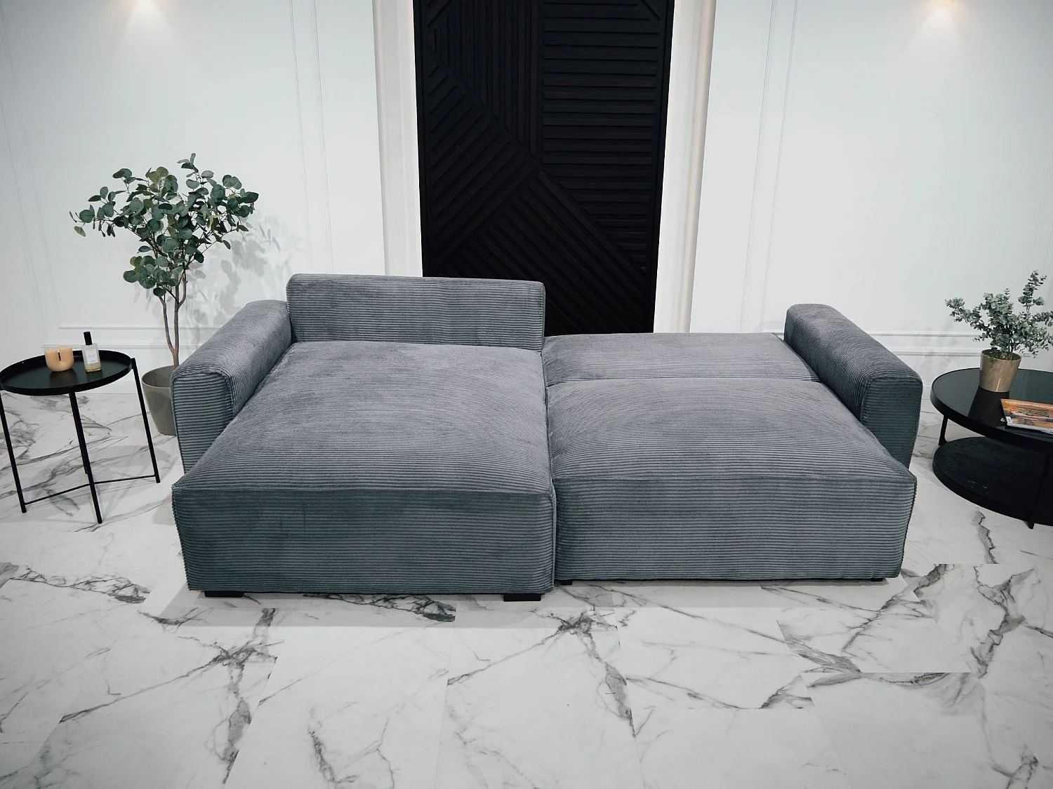 BUDWING Canapé-Lit Chaise Longue Lauren Gris Pur - 3 Places - 269x158x96 cm