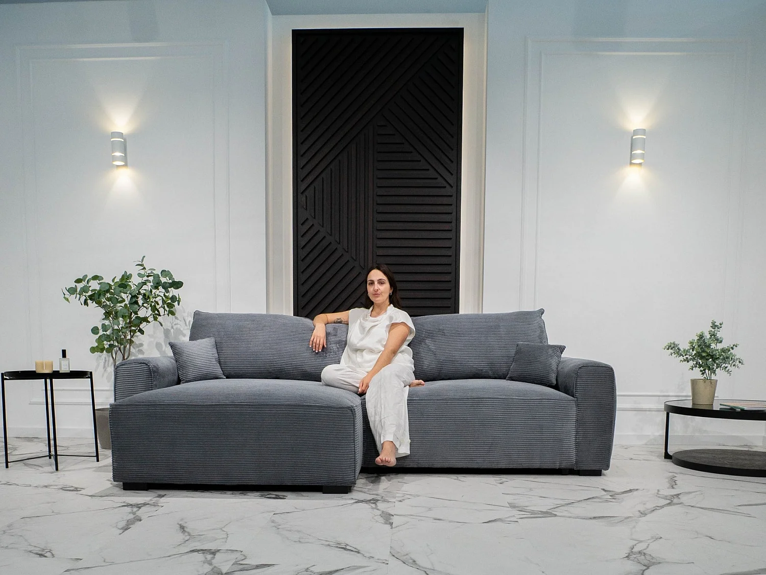 BUDWING Canapé-Lit Chaise Longue Lauren Gris Pur - 3 Places - 269x158x96 cm