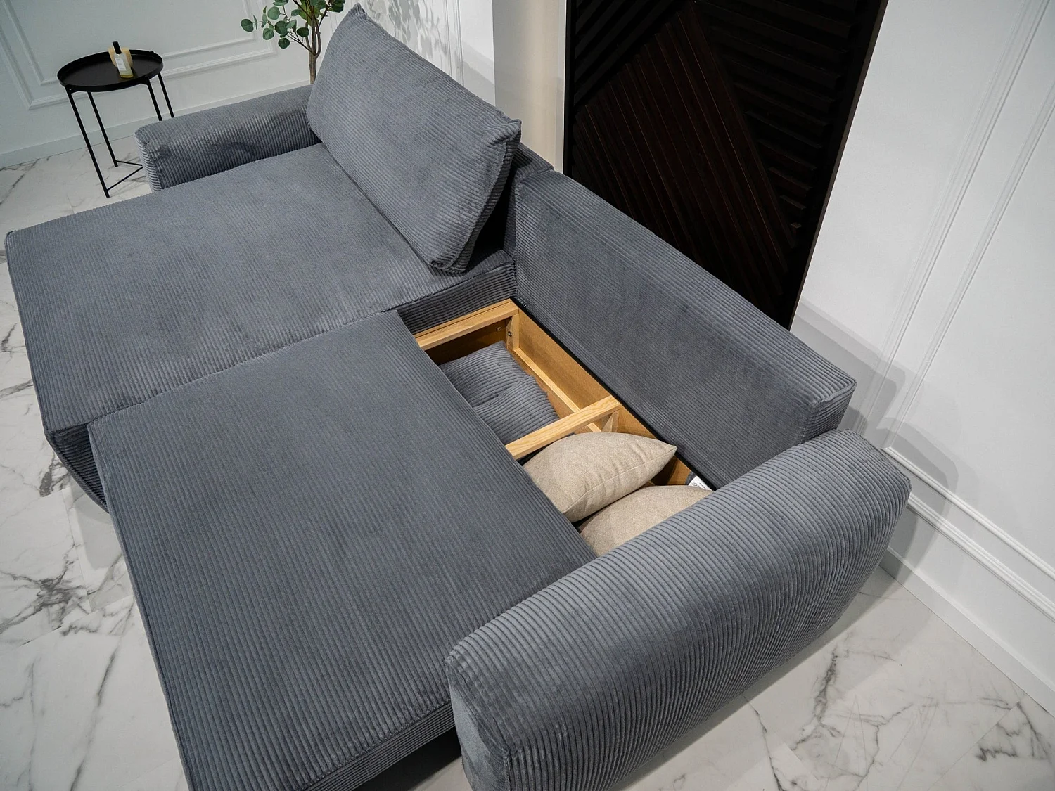 BUDWING Canapé-Lit Chaise Longue Lauren Gris Pur - 3 Places - 269x158x96 cm