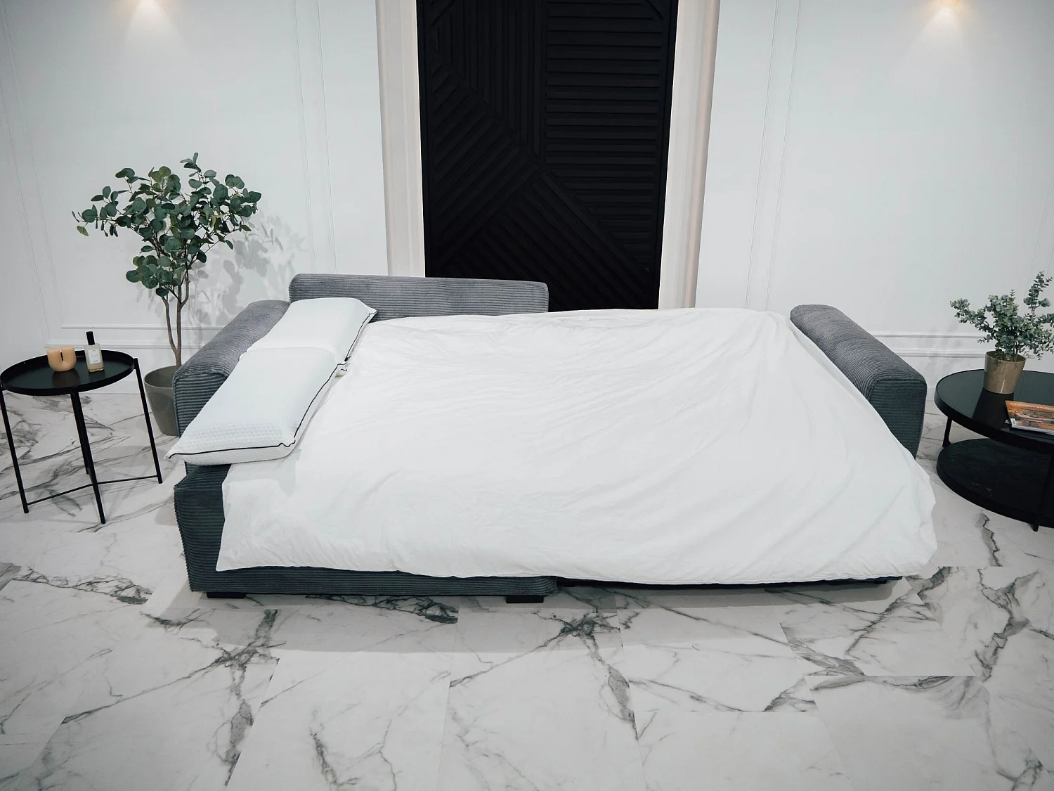 BUDWING Canapé-Lit Chaise Longue Lauren Gris Pur - 3 Places - 269x158x96 cm