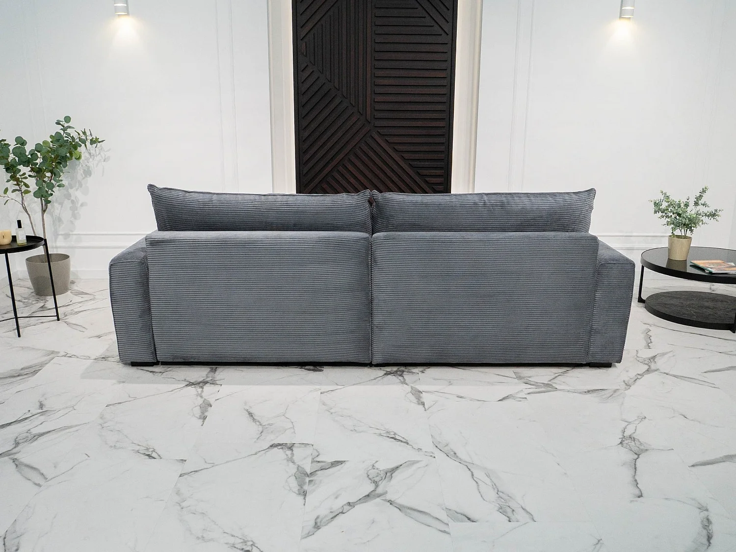 BUDWING Canapé-Lit Chaise Longue Lauren Gris Pur - 3 Places - 269x158x96 cm