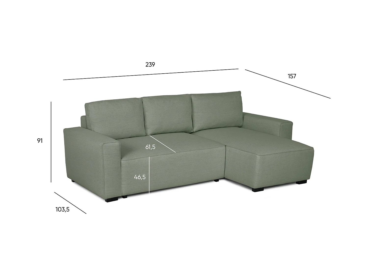 BUDWING Canapé-Lit Chaise Longue Jade Vert - 4 Places - 239x135x91 cm