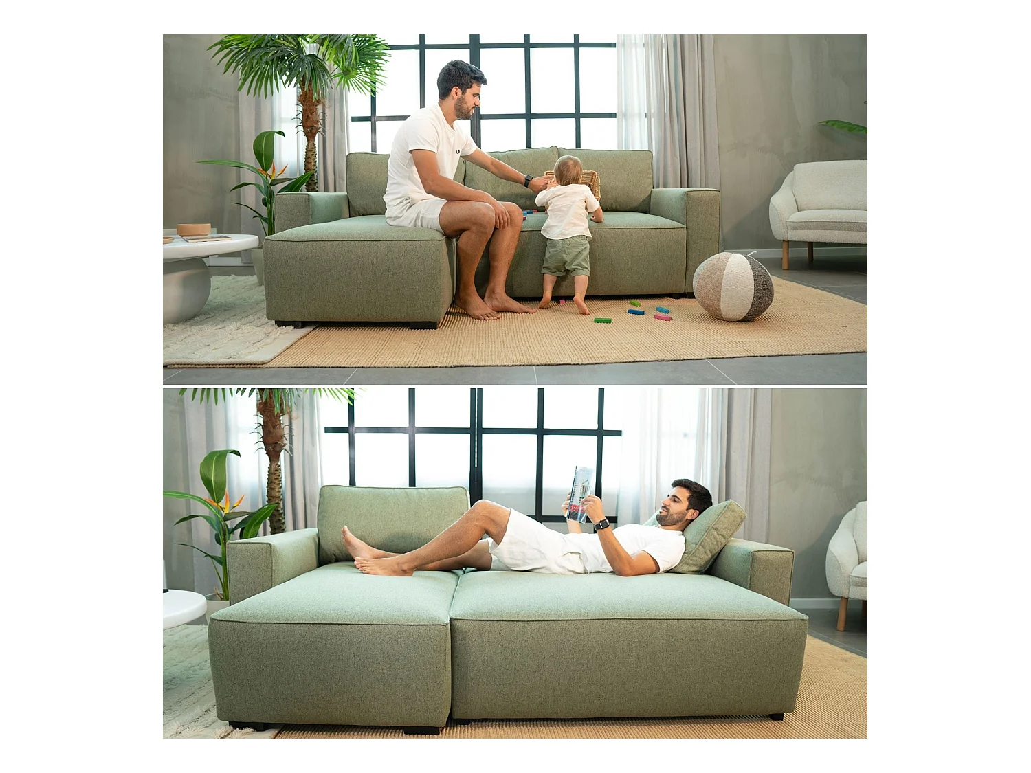 BUDWING Canapé-Lit Chaise Longue Jade Vert - 4 Places - 239x135x91 cm