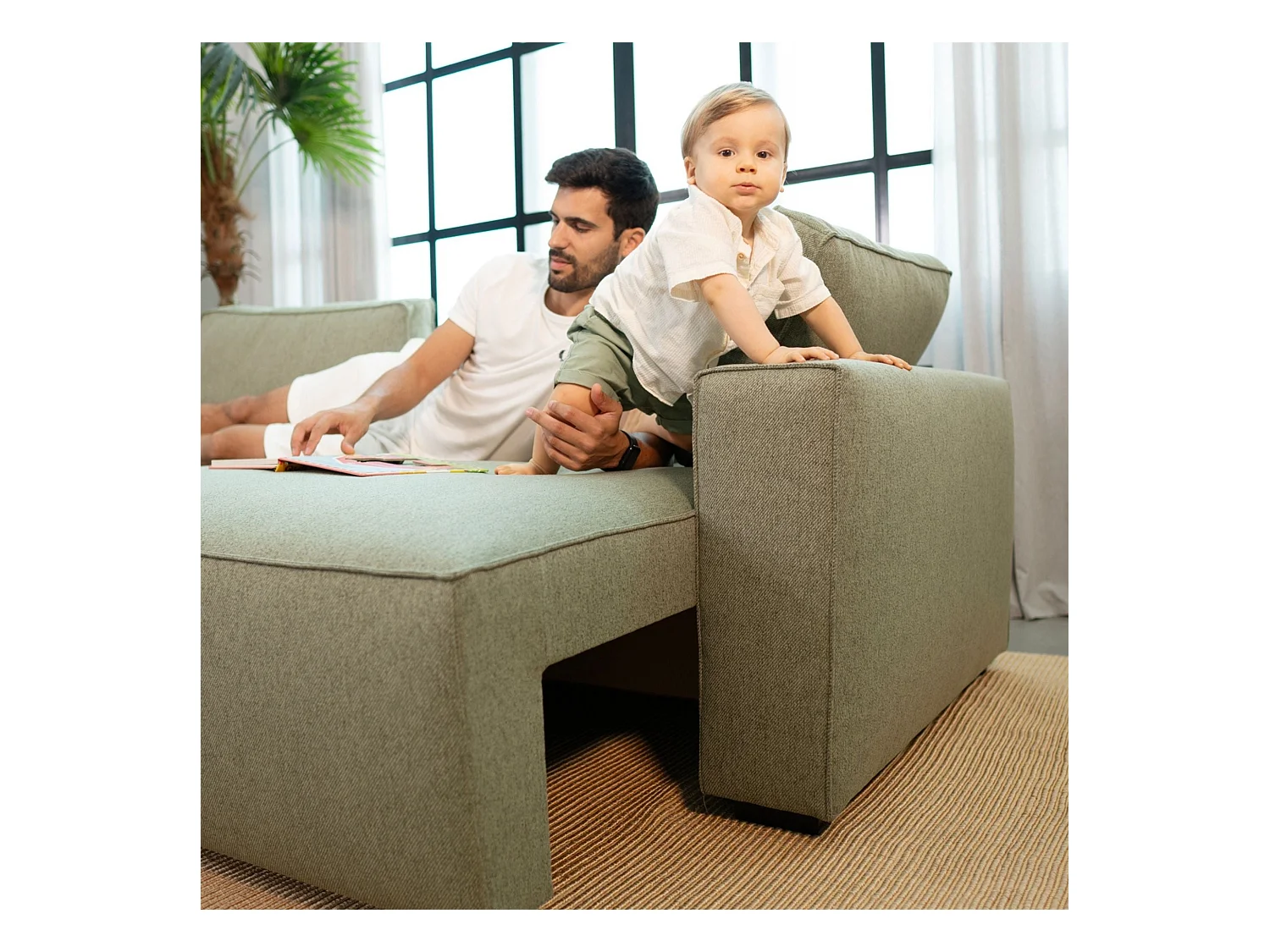 BUDWING Canapé-Lit Chaise Longue Jade Vert - 4 Places - 239x135x91 cm