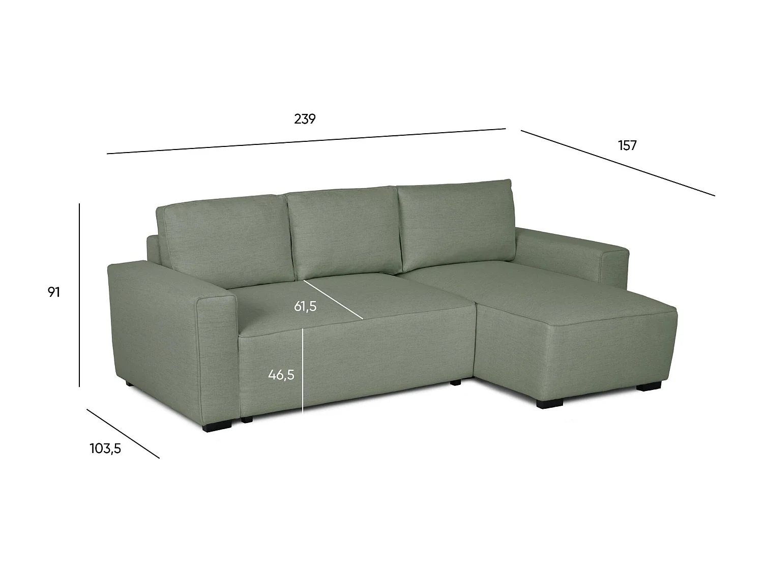 BUDWING Canapé-Lit Chaise Longue Jade Vert - 4 Places - 239x135x91 cm