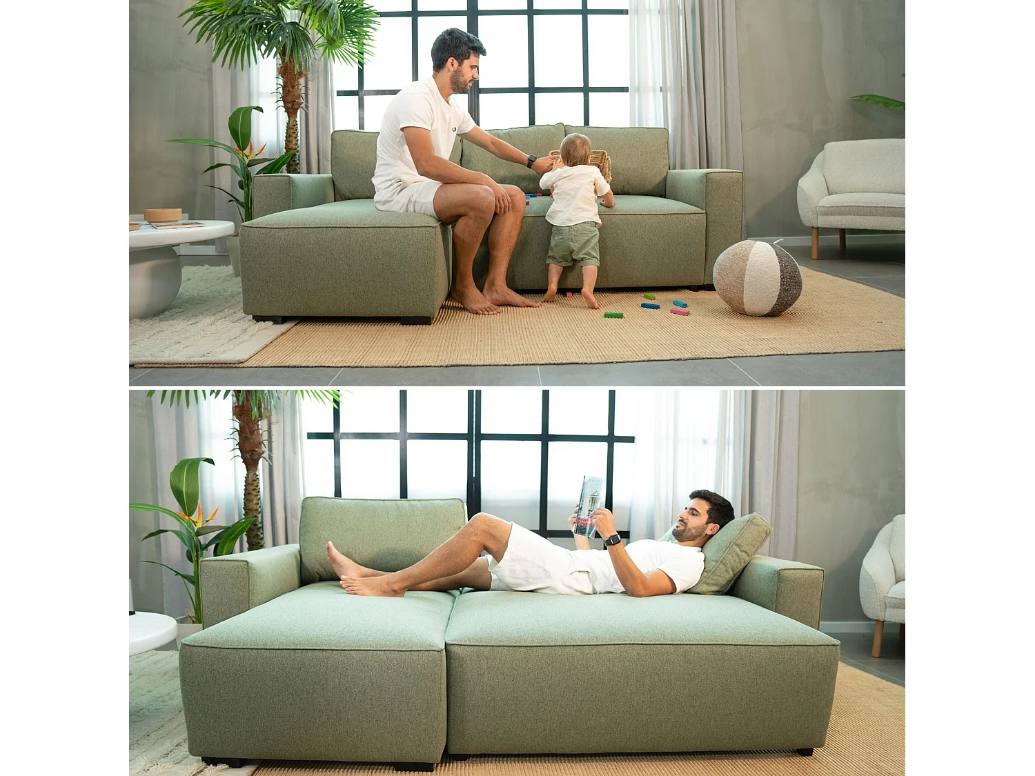 BUDWING Canapé-Lit Chaise Longue Jade Vert - 4 Places - 239x135x91 cm