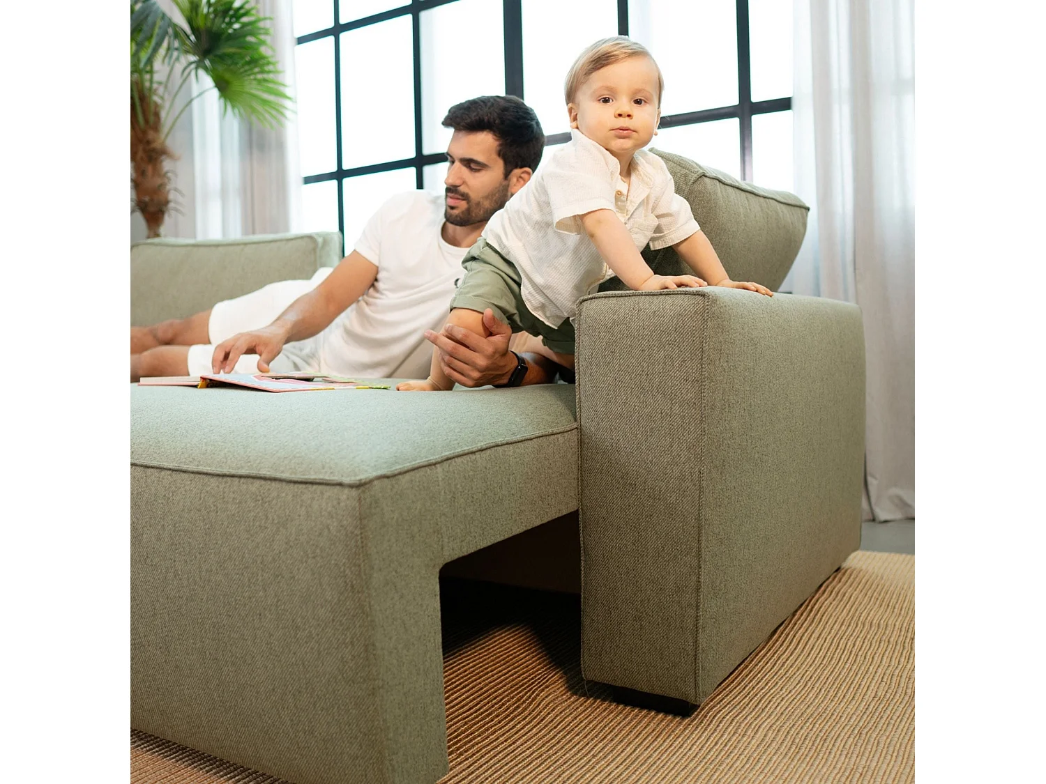 BUDWING Canapé-Lit Chaise Longue Jade Vert - 4 Places - 239x135x91 cm