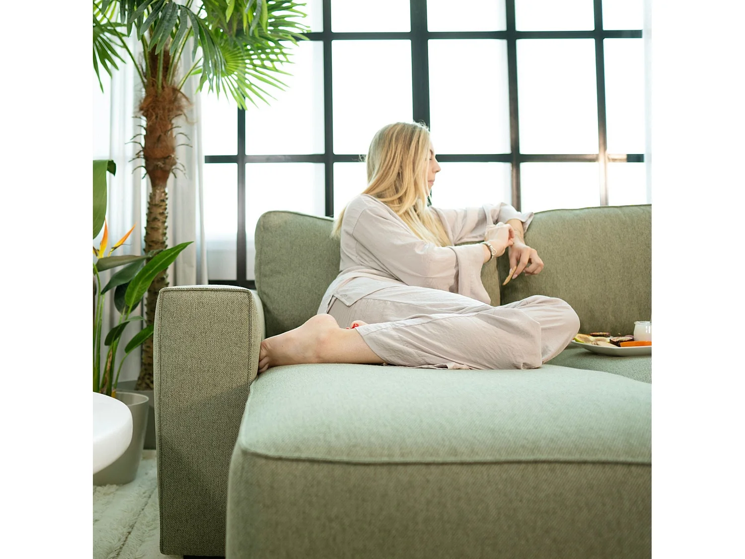 BUDWING Canapé-Lit Chaise Longue Jade Vert - 4 Places - 239x135x91 cm