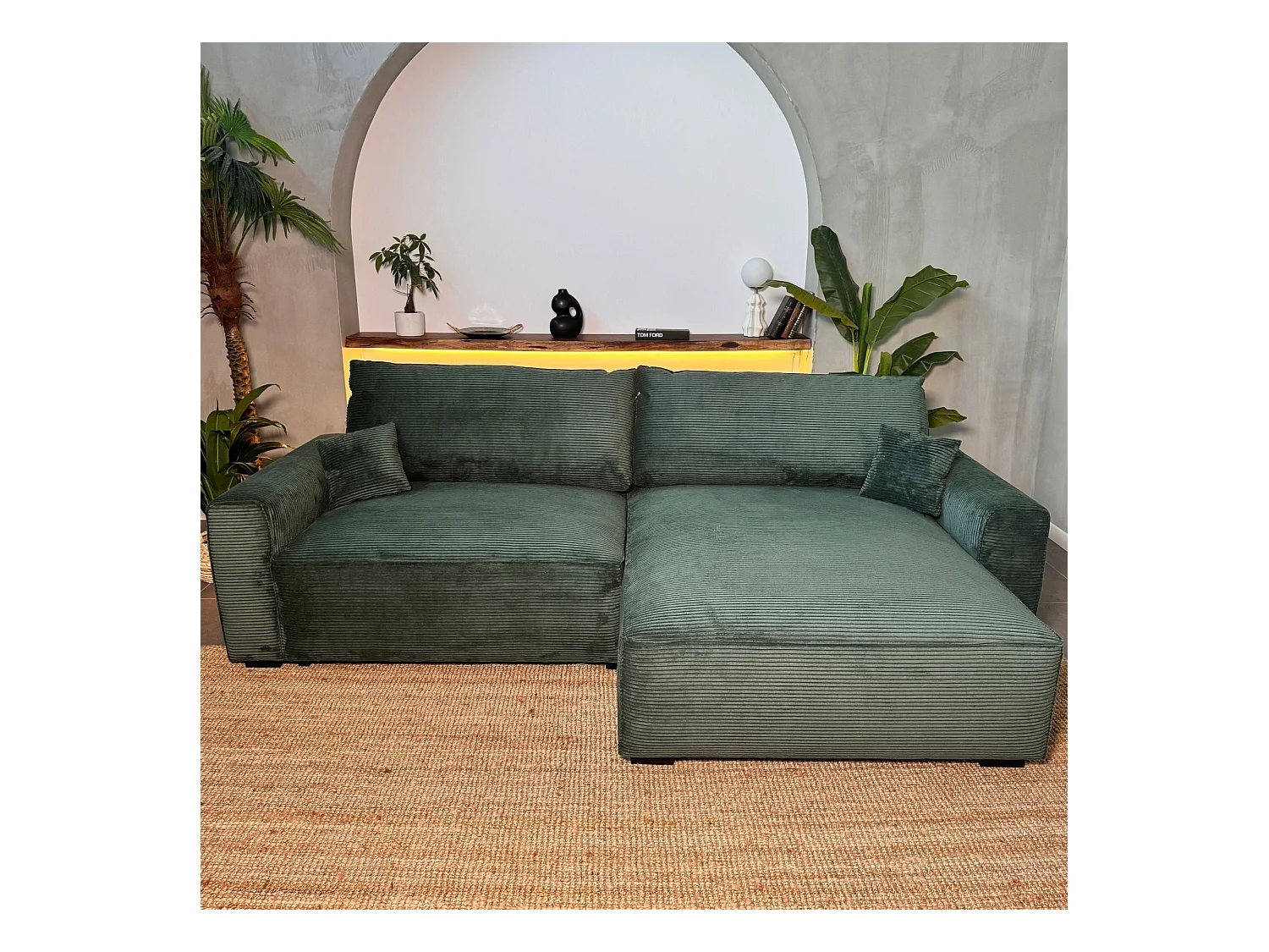 BUDWING Canapé-Lit Chaise Longue Lauren Vert Sapin - 4 Places - 269x158x96 cm