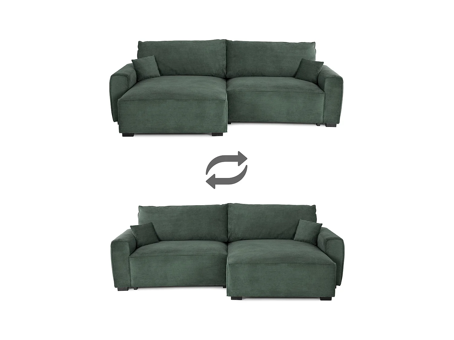 BUDWING Canapé-Lit Chaise Longue Lauren Vert Sapin - 4 Places - 269x158x96 cm