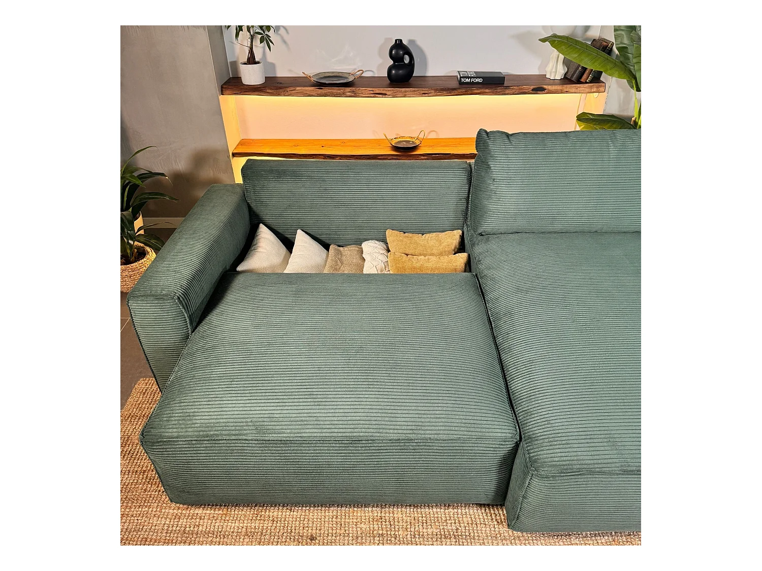 BUDWING Canapé-Lit Chaise Longue Lauren Vert Sapin - 4 Places - 269x158x96 cm