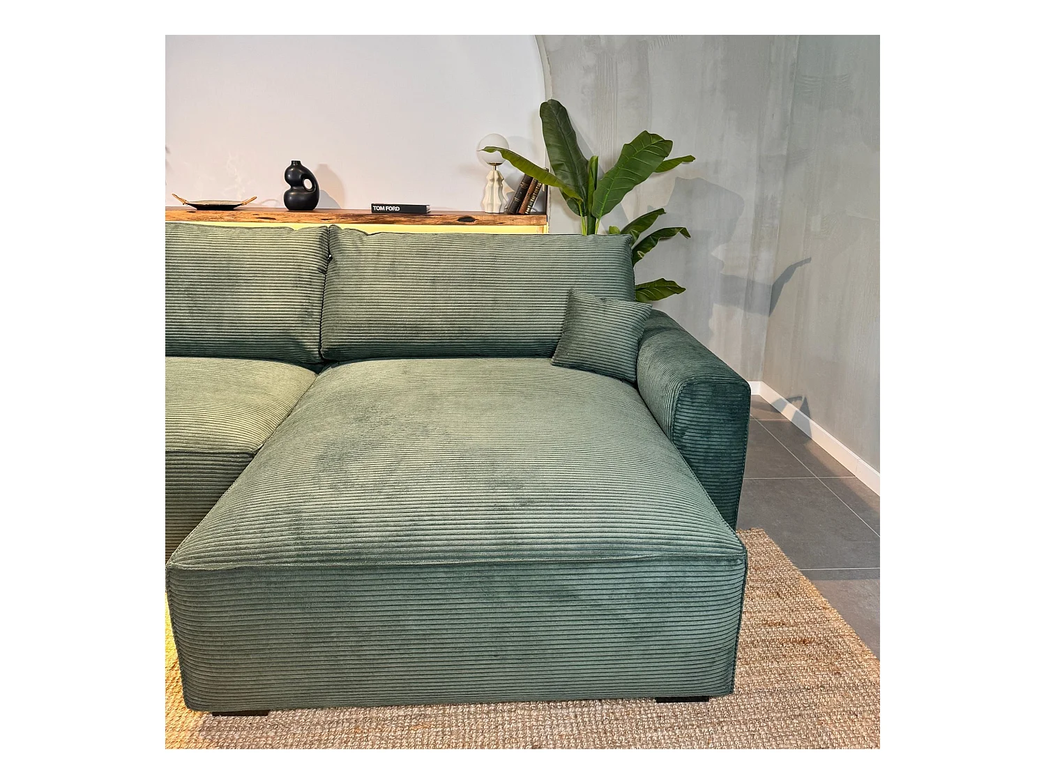 BUDWING Canapé-Lit Chaise Longue Lauren Vert Sapin - 4 Places - 269x158x96 cm