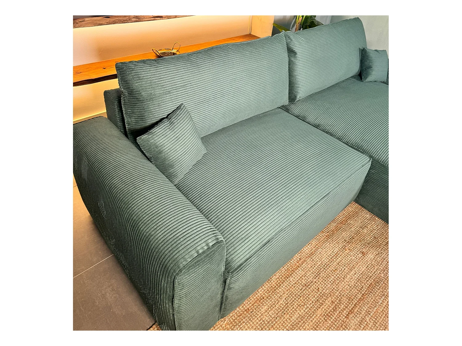 BUDWING Canapé-Lit Chaise Longue Lauren Vert Sapin - 4 Places - 269x158x96 cm