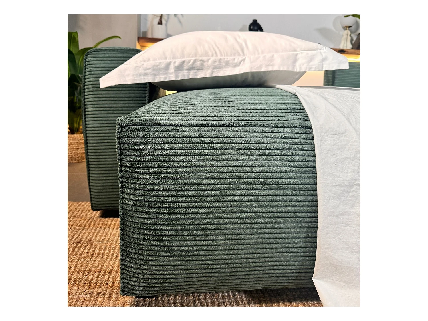 BUDWING Canapé-Lit Chaise Longue Lauren Vert Sapin - 4 Places - 269x158x96 cm