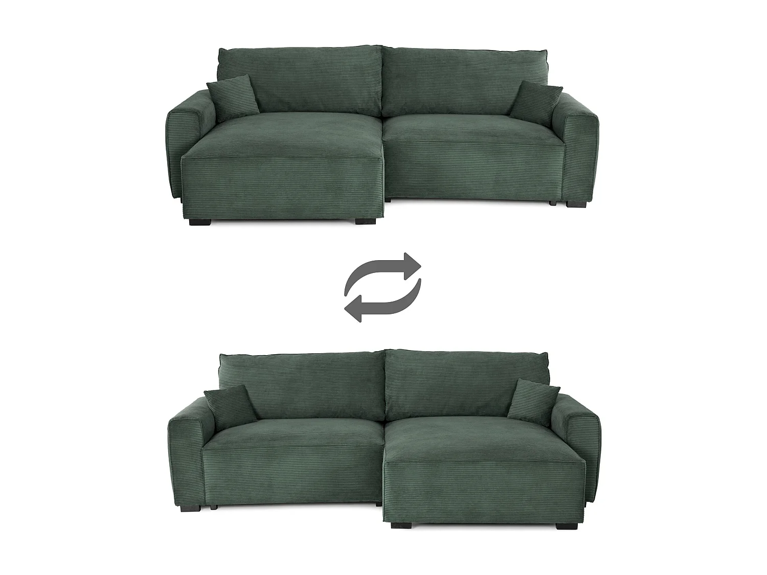 BUDWING Canapé-Lit Chaise Longue Lauren Vert Sapin - 4 Places - 269x158x96 cm