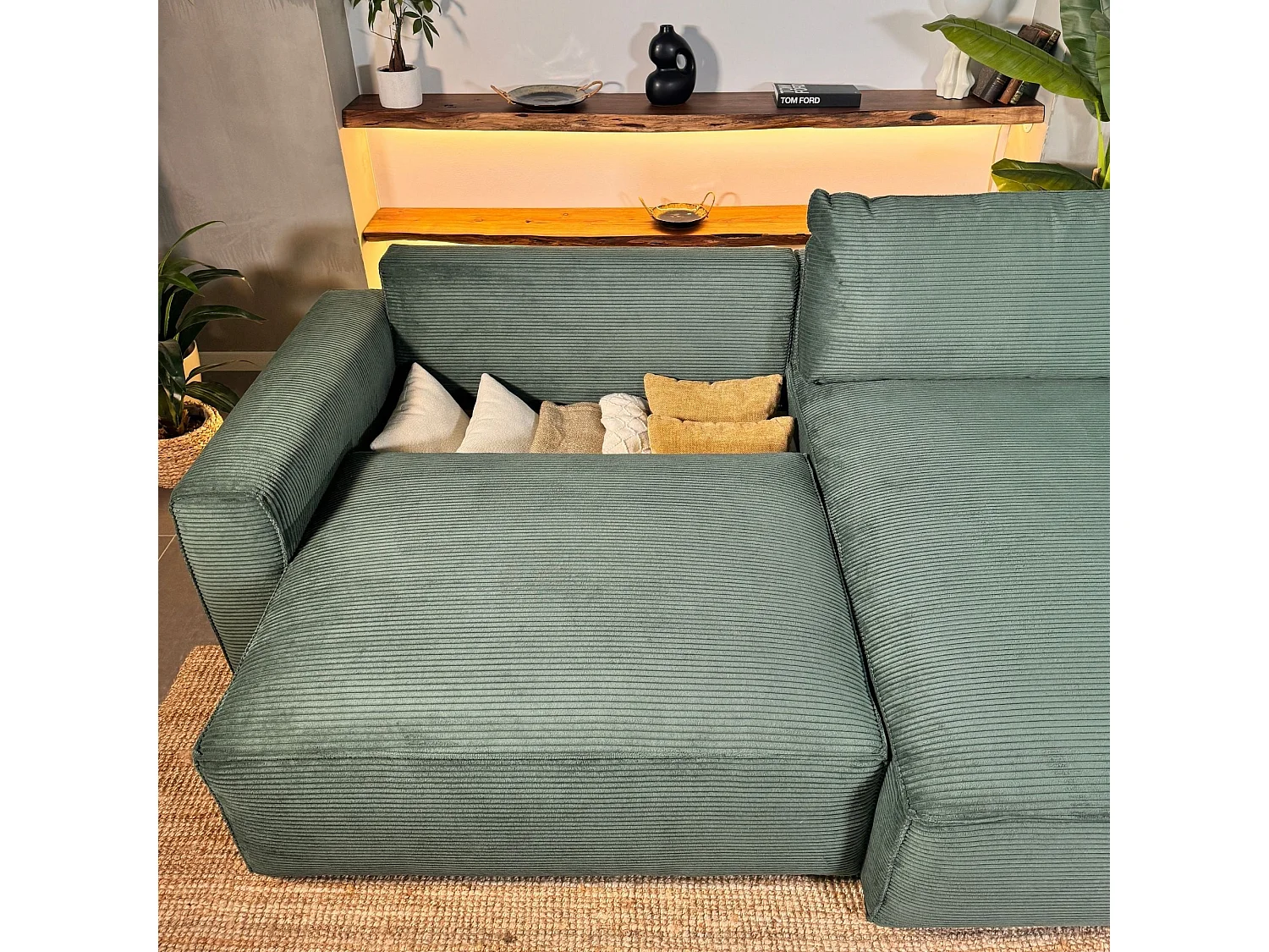 BUDWING Canapé-Lit Chaise Longue Lauren Vert Sapin - 4 Places - 269x158x96 cm