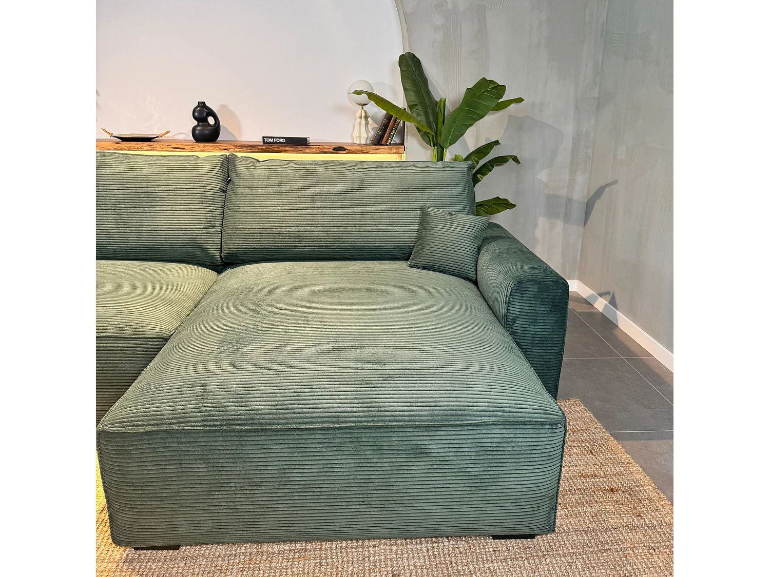 BUDWING Canapé-Lit Chaise Longue Lauren Vert Sapin - 4 Places - 269x158x96 cm