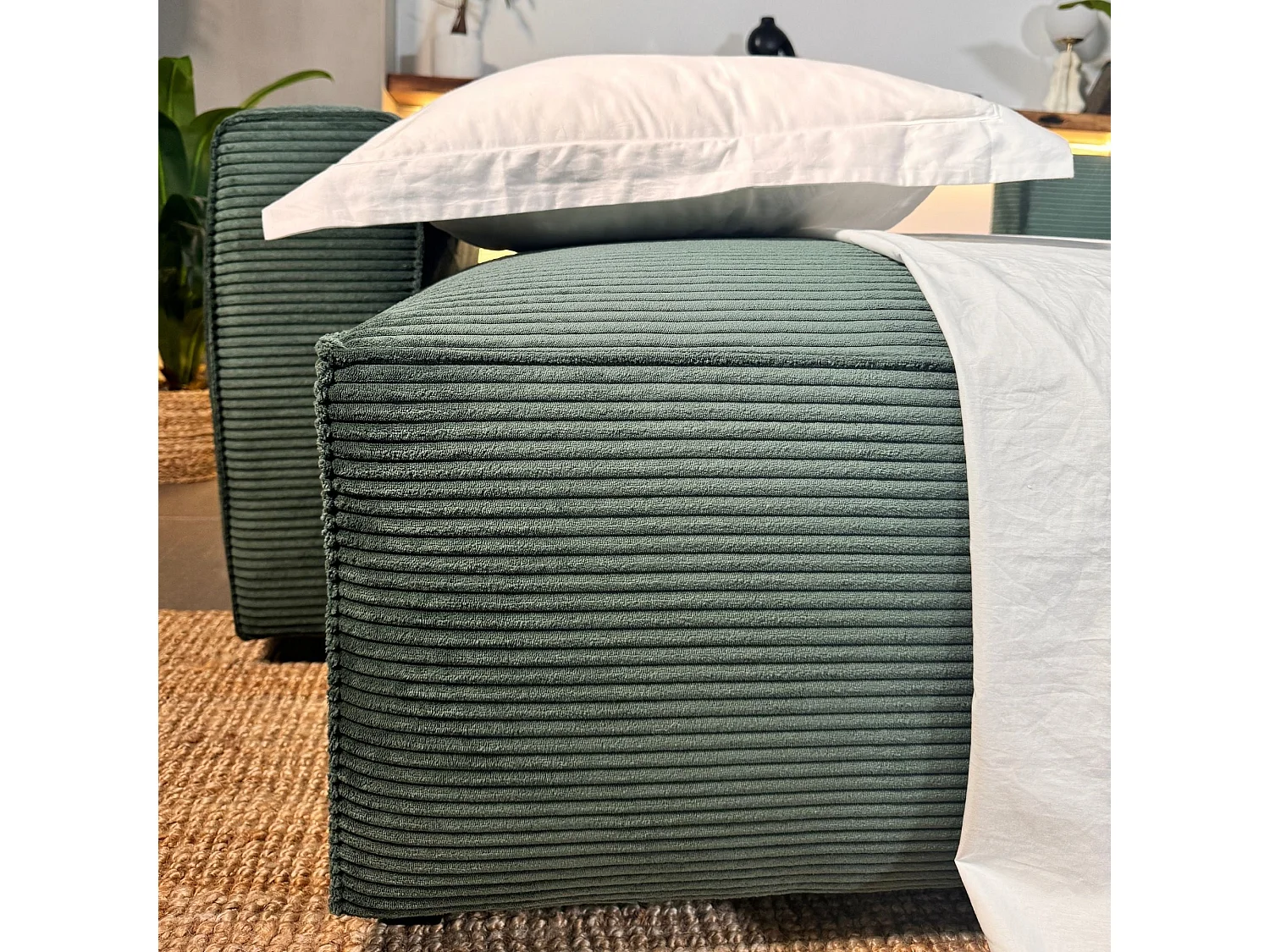 BUDWING Canapé-Lit Chaise Longue Lauren Vert Sapin - 4 Places - 269x158x96 cm