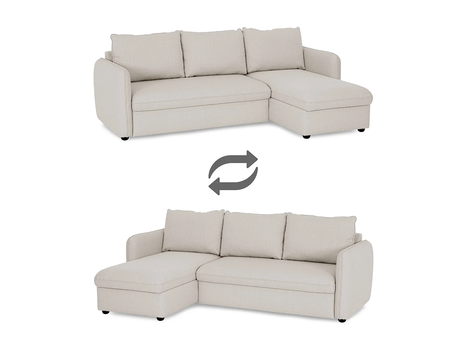 BUDWING Canapé-Lit Chaise Longue Vogue Beige - 4 Places - 240,5x168,5x93 cm