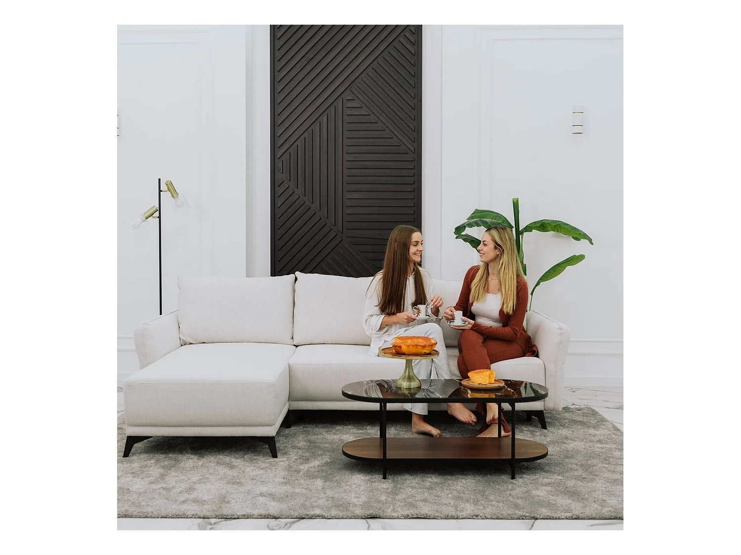 BUDWING Canapé-Lit Chaise Longue Toby Beige - 4 Places - 260,5x156x92 cm