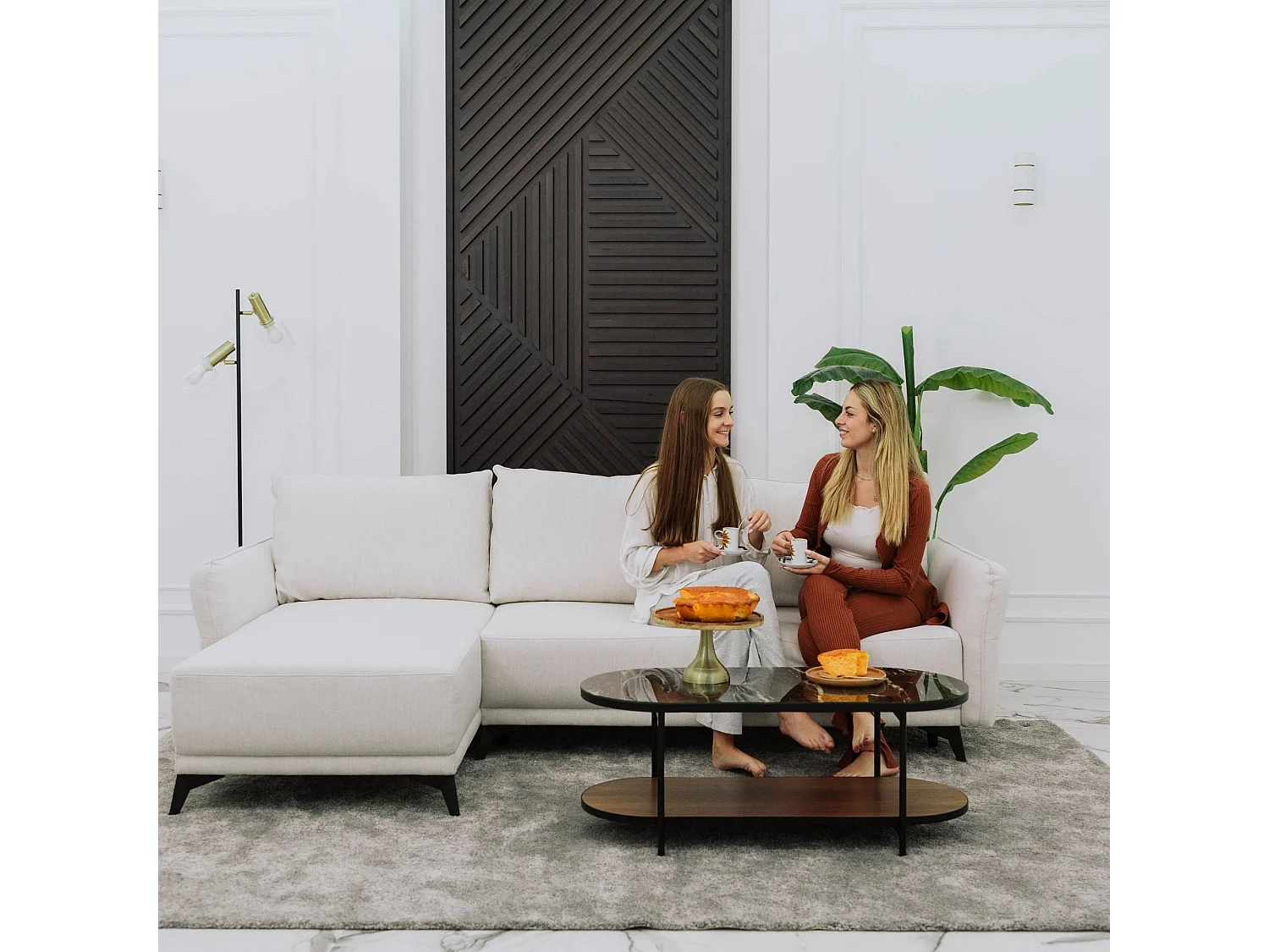 BUDWING Canapé-Lit Chaise Longue Toby Beige - 4 Places - 260,5x156x92 cm