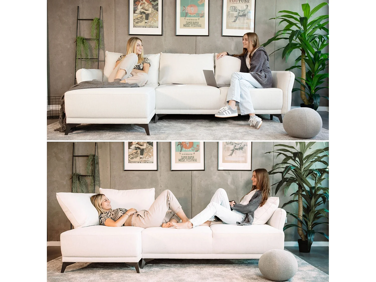 BUDWING Canapé-Lit Chaise Longue Toby Beige - 4 Places - 260,5x156x92 cm