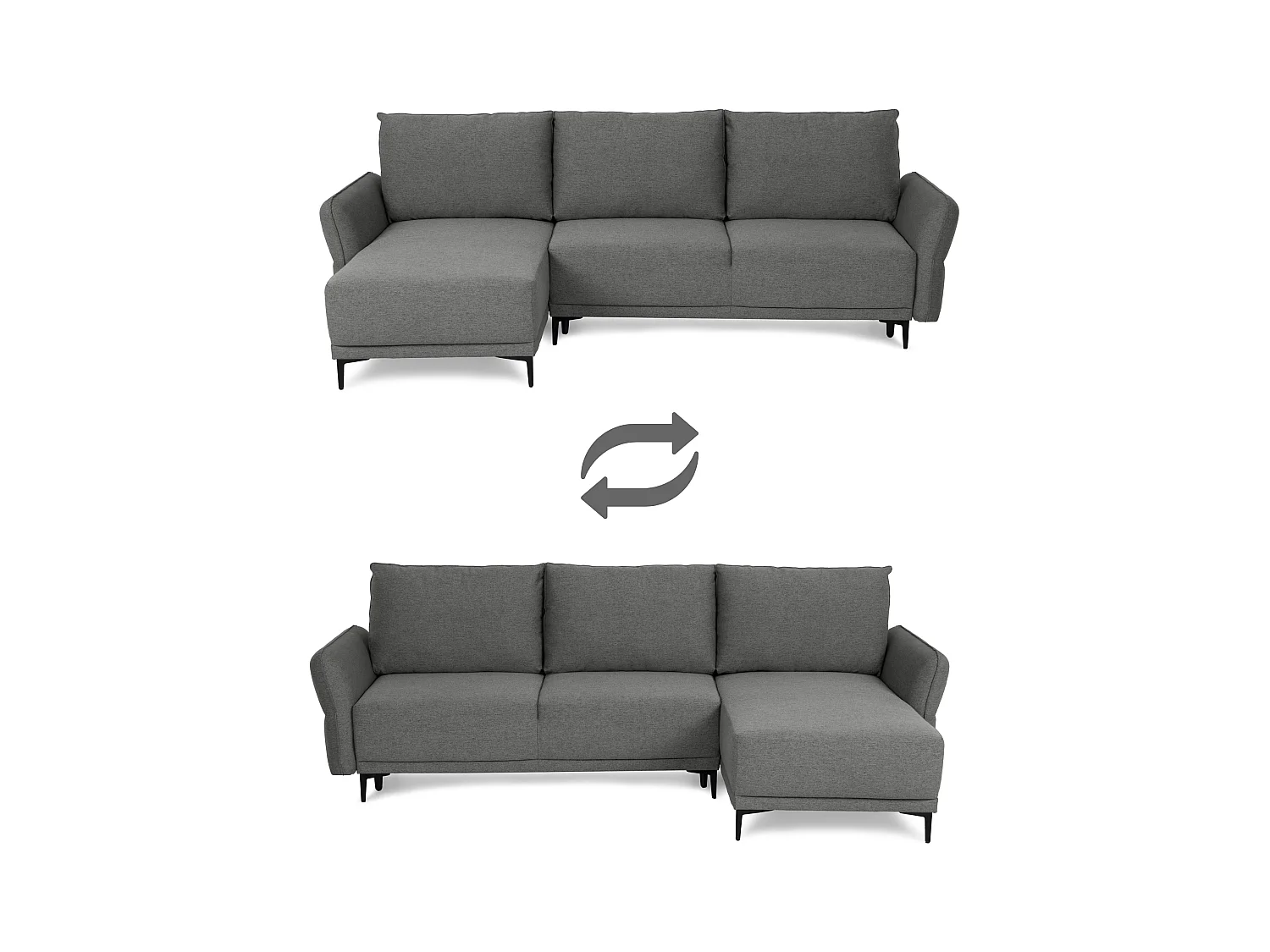 BUDWING Canapé-Lit Chaise Longue Toby Gris Volcan - 4 Places - 260,5x156x92 cm