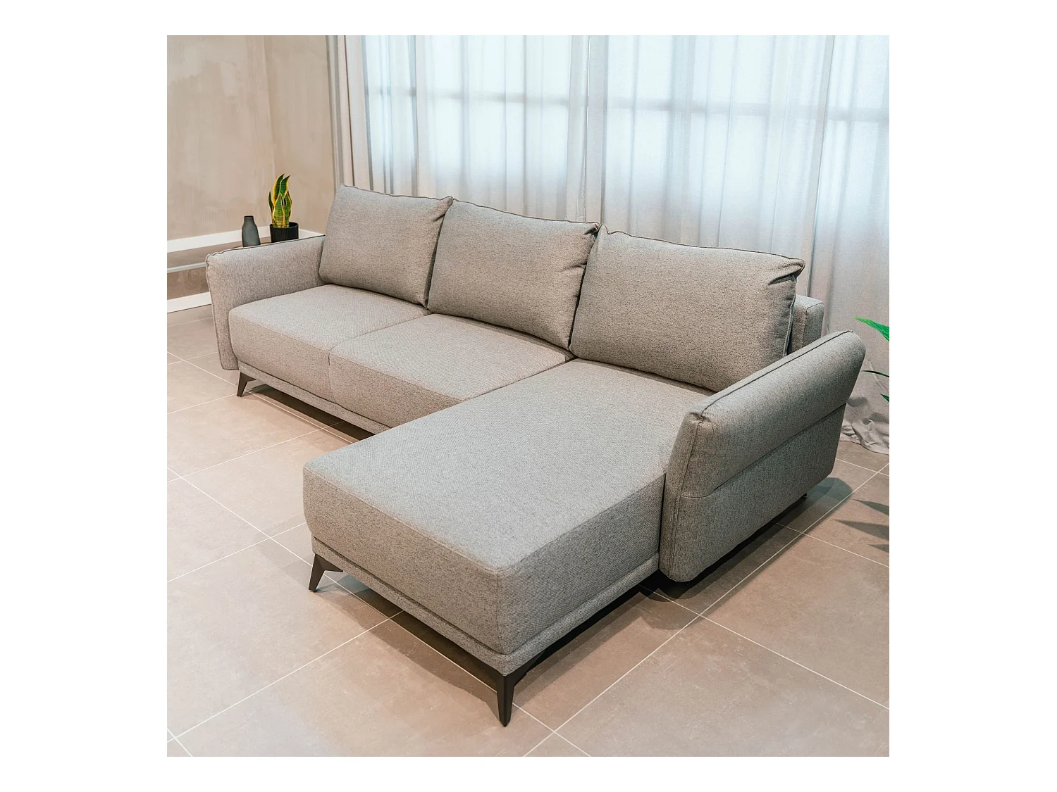 BUDWING Canapé-Lit Chaise Longue Toby Gris Tempête - 4 Places - 260,5x156x92 cm