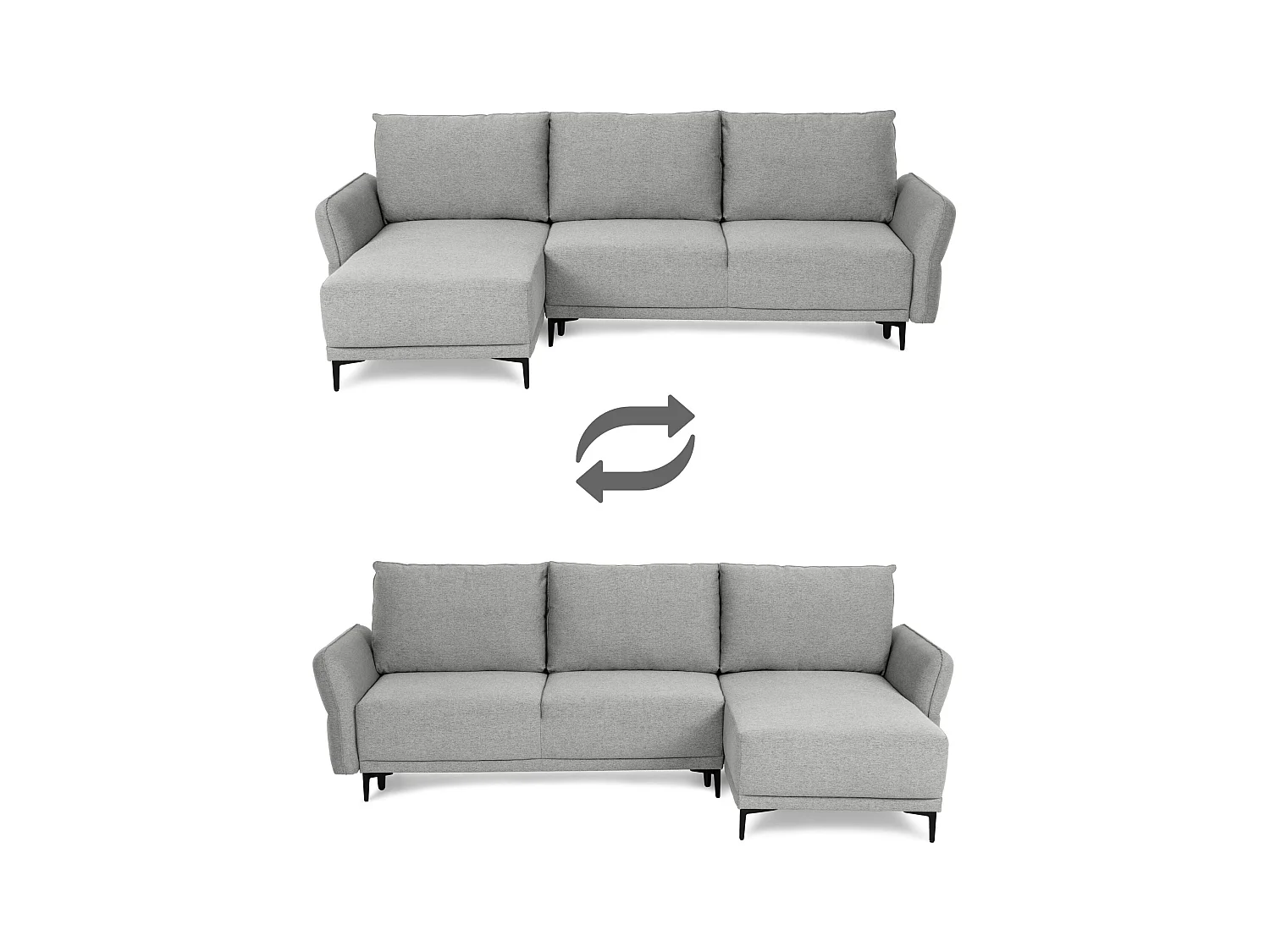 BUDWING Canapé-Lit Chaise Longue Toby Gris Tempête - 4 Places - 260,5x156x92 cm