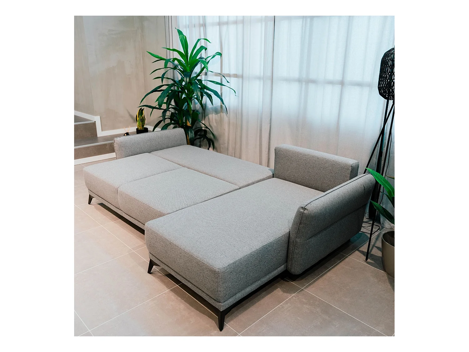 BUDWING Canapé-Lit Chaise Longue Toby Gris Tempête - 4 Places - 260,5x156x92 cm