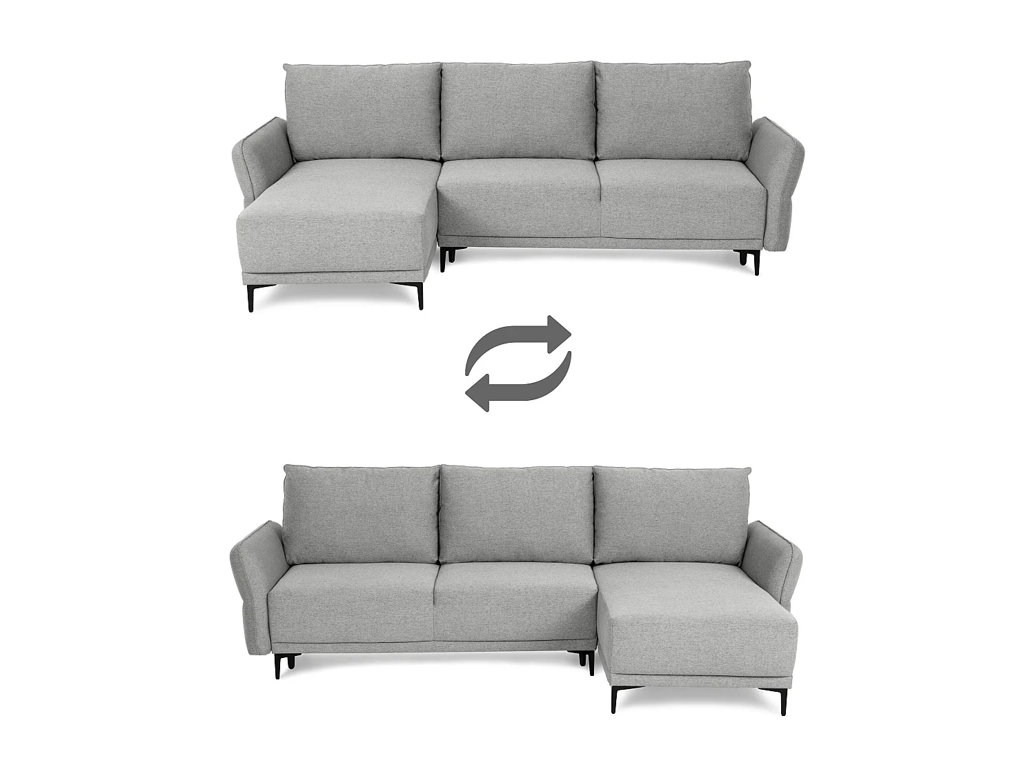 BUDWING Canapé-Lit Chaise Longue Toby Gris Tempête - 4 Places - 260,5x156x92 cm