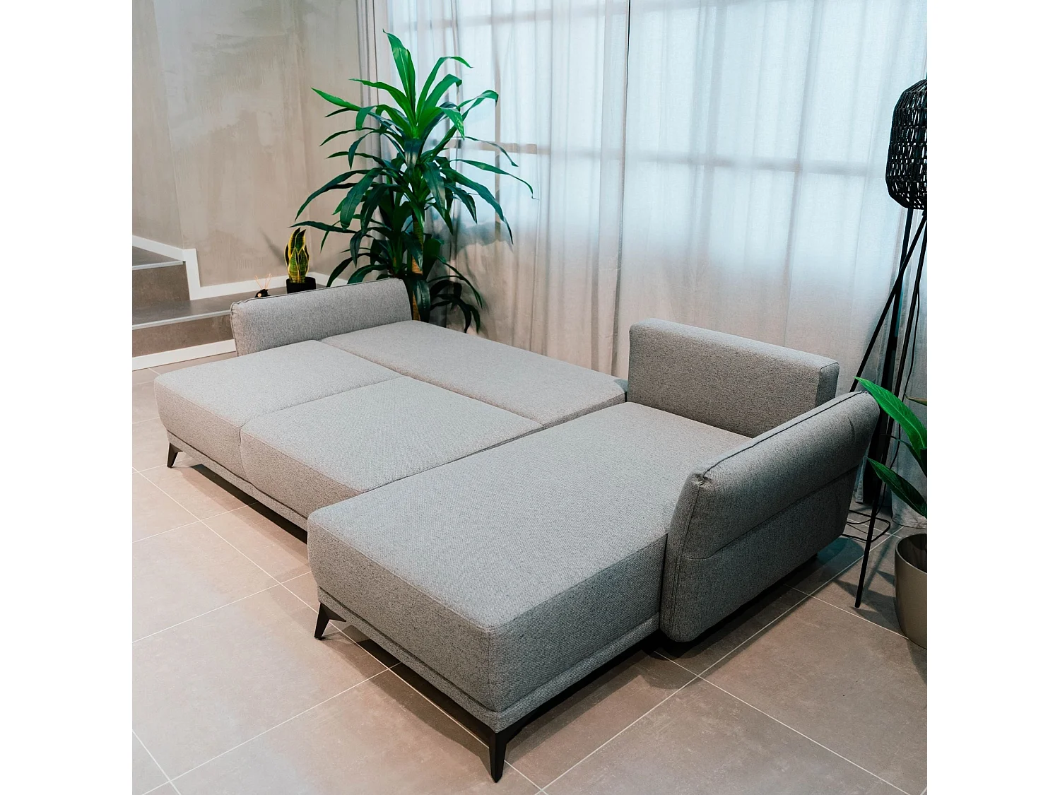 BUDWING Canapé-Lit Chaise Longue Toby Gris Tempête - 4 Places - 260,5x156x92 cm