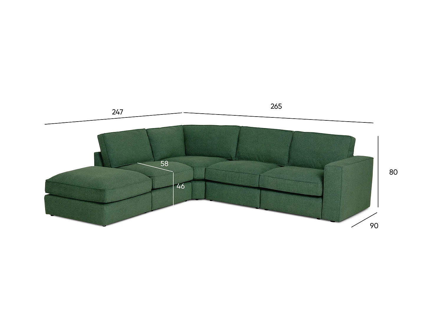 BUDWING Canapé Modulaire Taylor Vert - 7 Places - 265x247x80 cm