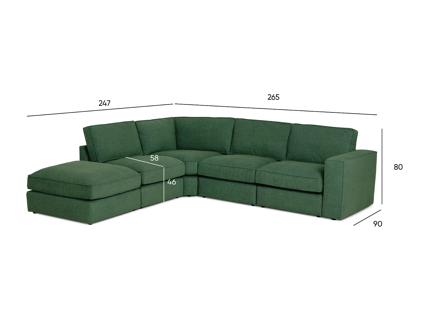 BUDWING Canapé Modulaire Taylor Vert - 7 Places - 265x247x80 cm