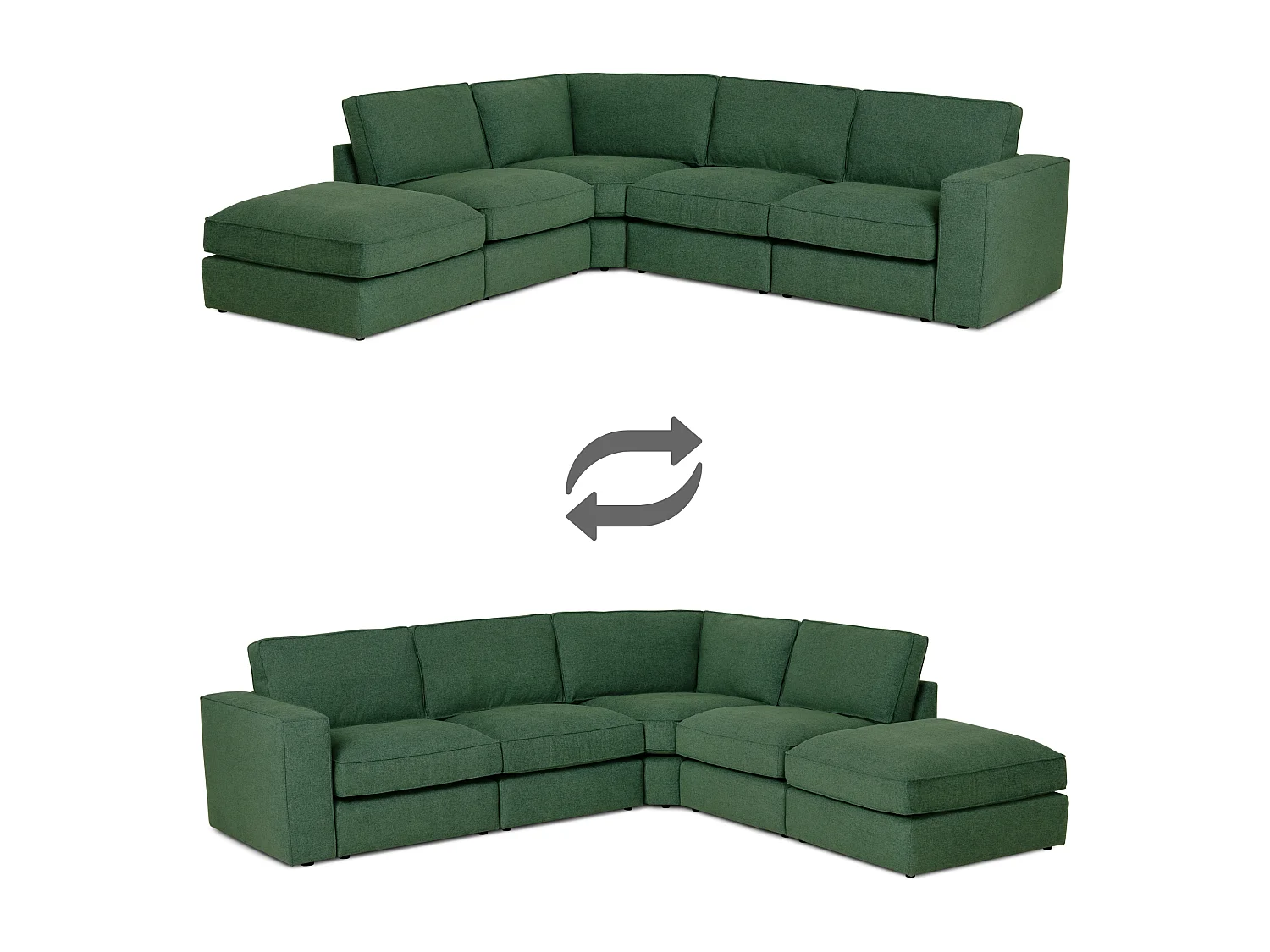 Divano modulare Verde 5 places con pouf - moduli regolabili (265 x 247 x 80 cm) - TAYLOR