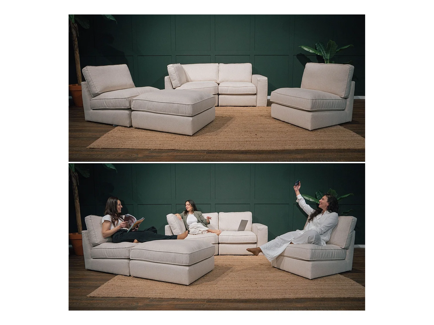 BUDWING Canapé Modulaire Taylor Beige - 7 Places - 265x247x80 cm