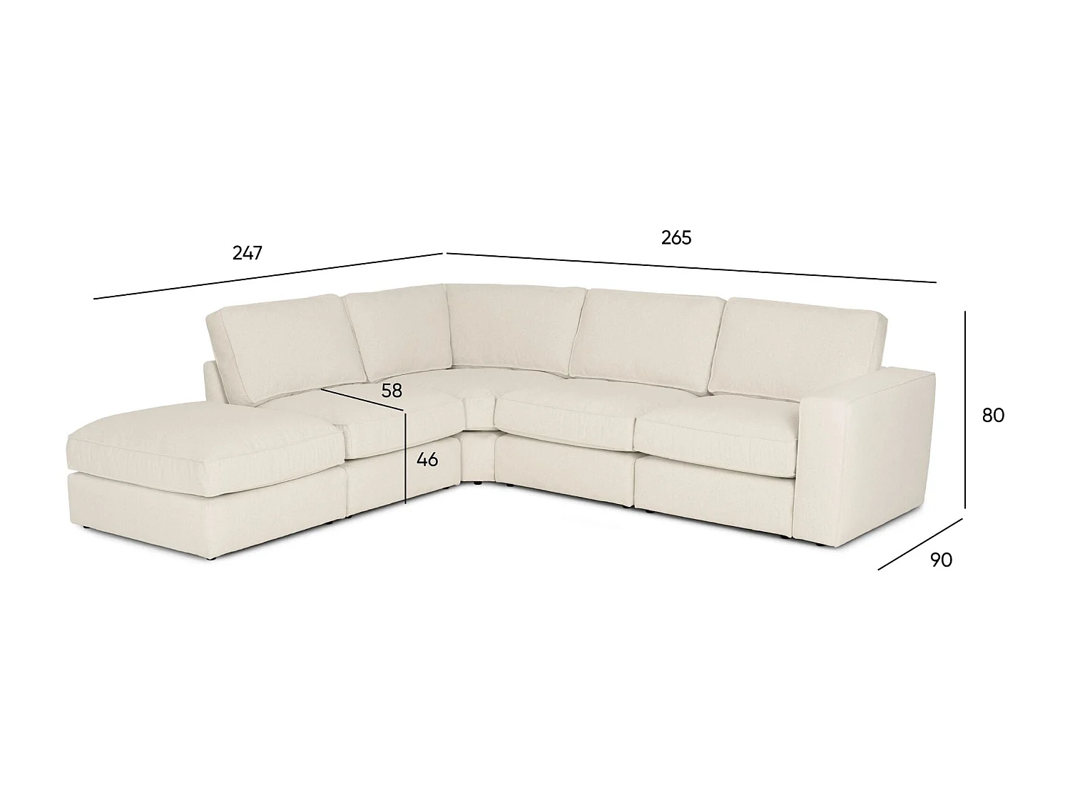 BUDWING Canapé Modulaire Taylor Beige - 7 Places - 265x247x80 cm